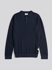 U.S. Polo Assn. Blue Mens Vertical Texture Stripe Knit Long Sleeve Polo Shirt - Image 5 of 7