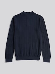 U.S. Polo Assn. Blue Mens Vertical Texture Stripe Knit Long Sleeve Polo Shirt - Image 6 of 7