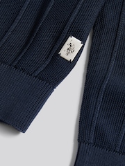 U.S. Polo Assn. Blue Mens Vertical Texture Stripe Knit Long Sleeve Polo Shirt - Image 7 of 7