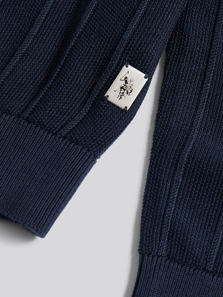 U.S. Polo Assn. Blue Mens Vertical Texture Stripe Knit Long Sleeve Polo Shirt - Image 7 of 7 U.S. Polo Assn. Blue Mens Vertical Texture Stripe Knit Long Sleeve Polo Shirt - Image 7 of 7