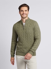 U.S. Polo Assn. Green Mens Cotton Funnel Neck 1/4 Zip Knit Sweatshirt - Image 1 of 7