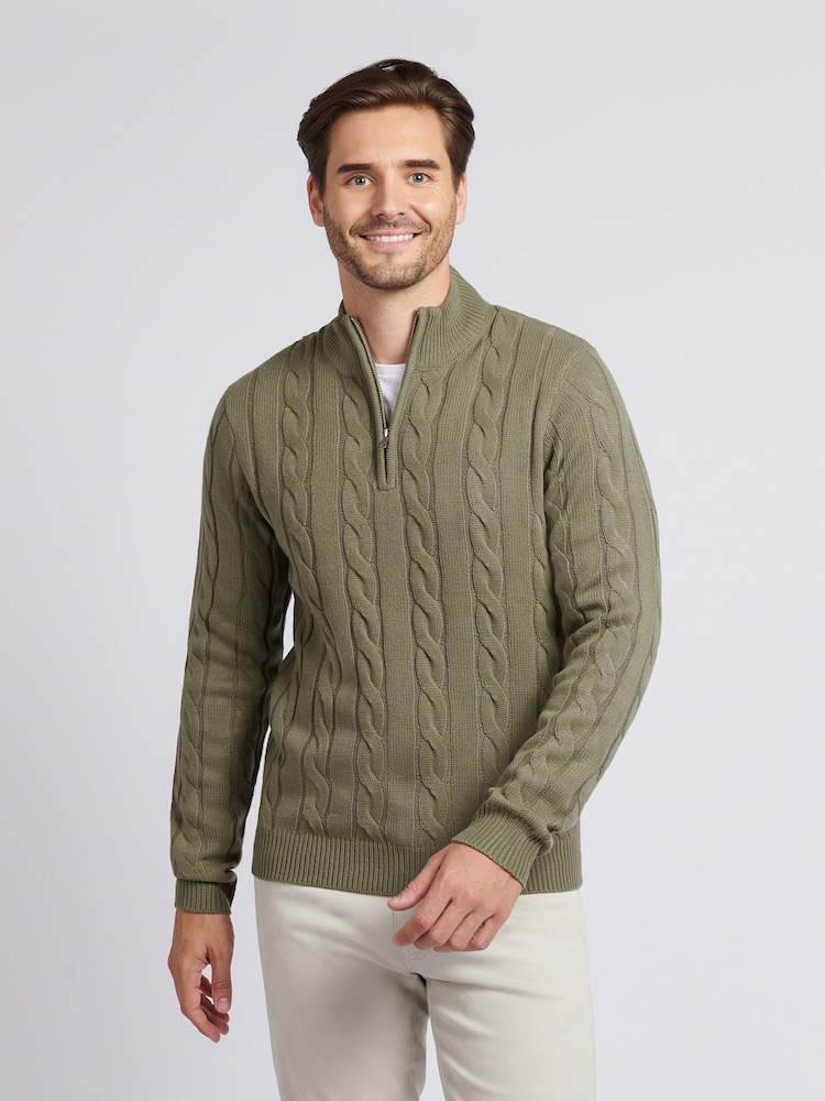 U.S. Polo Assn. Green Mens Cotton Funnel Neck 1/4 Zip Knit Sweatshirt - Image 1 of 7