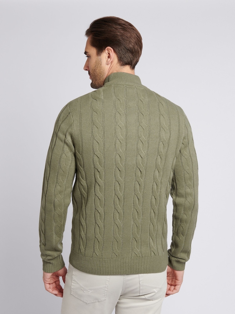 U.S. Polo Assn. Green Mens Cotton Funnel Neck 1/4 Zip Knit Sweatshirt - Image 2 of 7