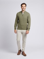 U.S. Polo Assn. Green Mens Cotton Funnel Neck 1/4 Zip Knit Sweatshirt - Image 3 of 7