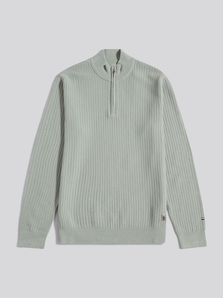 U.S. Polo Assn. Green Mens Check Texture Knit Funnel Jumper - Image 1 of 3 U.S. Polo Assn. Green Mens Check Texture Knit Funnel Jumper - Image 1 of 3