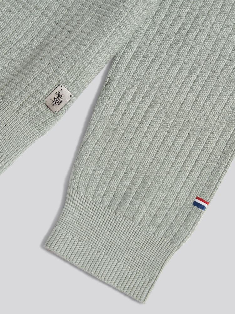 U.S. Polo Assn. Green Mens Check Texture Knit Funnel Jumper - Image 3 of 3 U.S. Polo Assn. Green Mens Check Texture Knit Funnel Jumper - Image 3 of 3