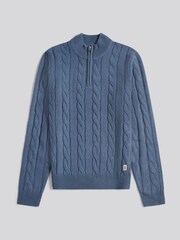 U.S. Polo Assn. Blue Mens Cotton Funnel Neck 1/4 Zip Knit Sweatshirt - Image 1 of 3