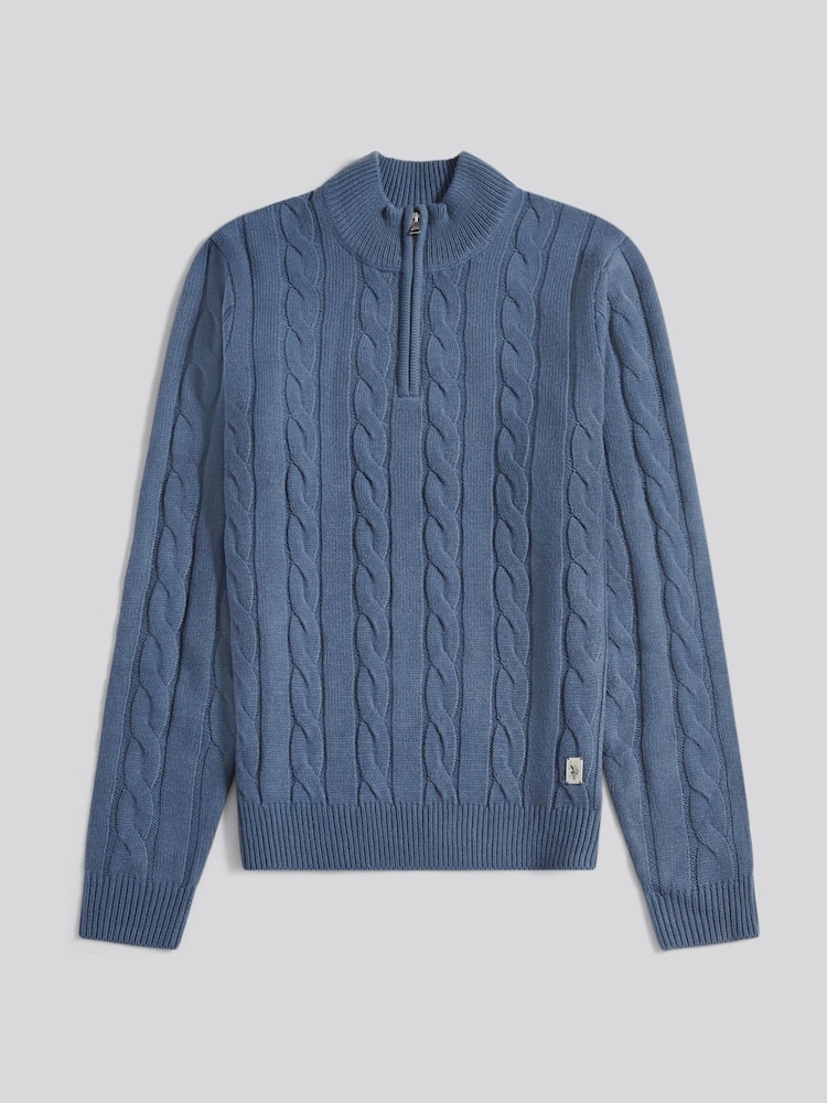 U.S. Polo Assn. Blue Mens Cotton Funnel Neck 1/4 Zip Knit Sweatshirt - Image 1 of 3