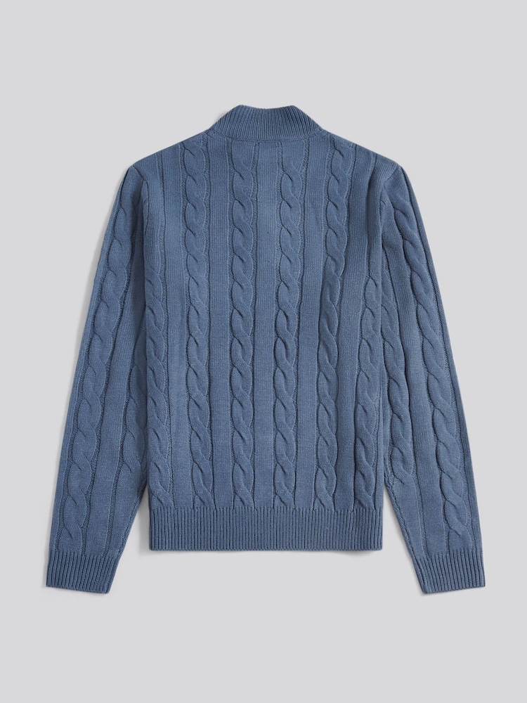 U.S. Polo Assn. Blue Mens Cotton Funnel Neck 1/4 Zip Knit Sweatshirt - Image 2 of 3