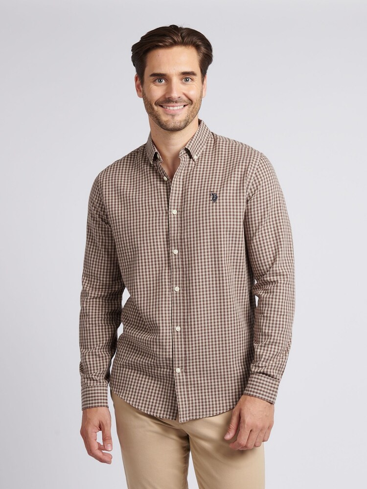 U.S. Polo Assn. Brown Mens Rib Texture Polo Shirt - Image 1 of 8