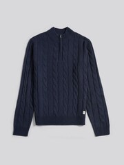 U.S. Polo Assn. Navy Blue Mens Cotton Funnel Neck 1/4 Zip Knit Sweatshirt - Image 1 of 3