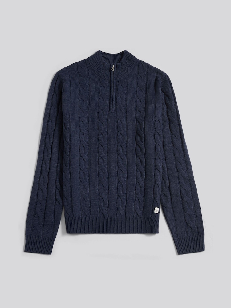 U.S. Polo Assn. Navy Blue Mens Cotton Funnel Neck 1/4 Zip Knit Sweatshirt - Image 1 of 3 U.S. Polo Assn. Navy Blue Mens Cotton Funnel Neck 1/4 Zip Knit Sweatshirt - Image 1 of 3