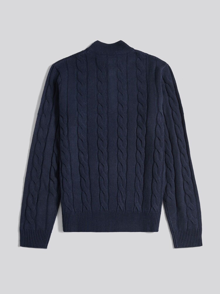 U.S. Polo Assn. Navy Blue Mens Cotton Funnel Neck 1/4 Zip Knit Sweatshirt - Image 2 of 3