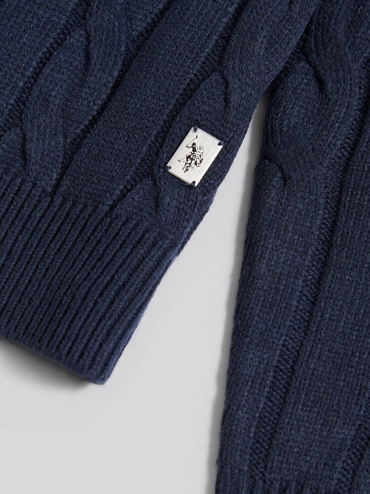 U.S. Polo Assn. Navy Blue Mens Cotton Funnel Neck 1/4 Zip Knit Sweatshirt - Image 3 of 3