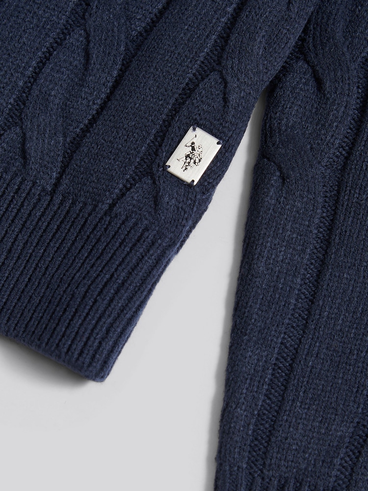 U.S. Polo Assn. Navy Blue Mens Cotton Funnel Neck 1/4 Zip Knit Sweatshirt - Image 3 of 3 U.S. Polo Assn. Navy Blue Mens Cotton Funnel Neck 1/4 Zip Knit Sweatshirt - Image 3 of 3