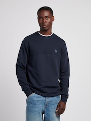 U.S. Polo Assn. Blue Mens Textured Cut and Sew Crew Sweatshirt - Image 1 of 7