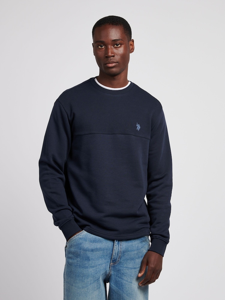 U.S. Polo Assn. Blue Mens Textured Cut and Sew Crew Sweatshirt - Image 1 of 7
