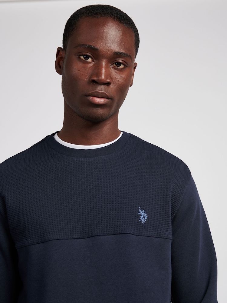 U.S. Polo Assn. Blue Mens Textured Cut and Sew Crew Sweatshirt - Image 2 of 7