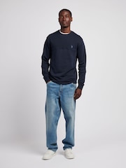 U.S. Polo Assn. Blue Mens Textured Cut and Sew Crew Sweatshirt - Image 4 of 7