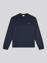 U.S. Polo Assn. Blue Mens Textured Cut and Sew Crew Sweatshirt - Image 5 of 7