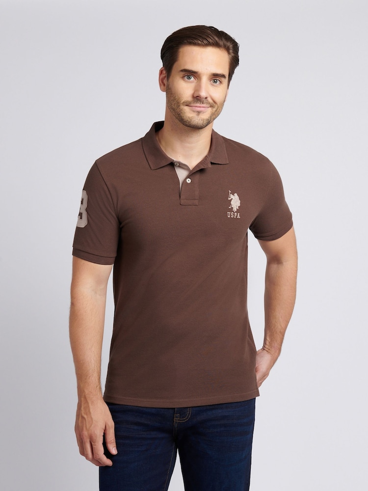 U.S. Polo Assn. Brown Regular Fit Mens Player 3 Pique 100% Cotton Polo Shirt - Image 1 of 8