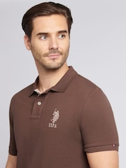U.S. Polo Assn. Brown Regular Fit Mens Player 3 Pique 100% Cotton Polo Shirt - Image 2 of 8
