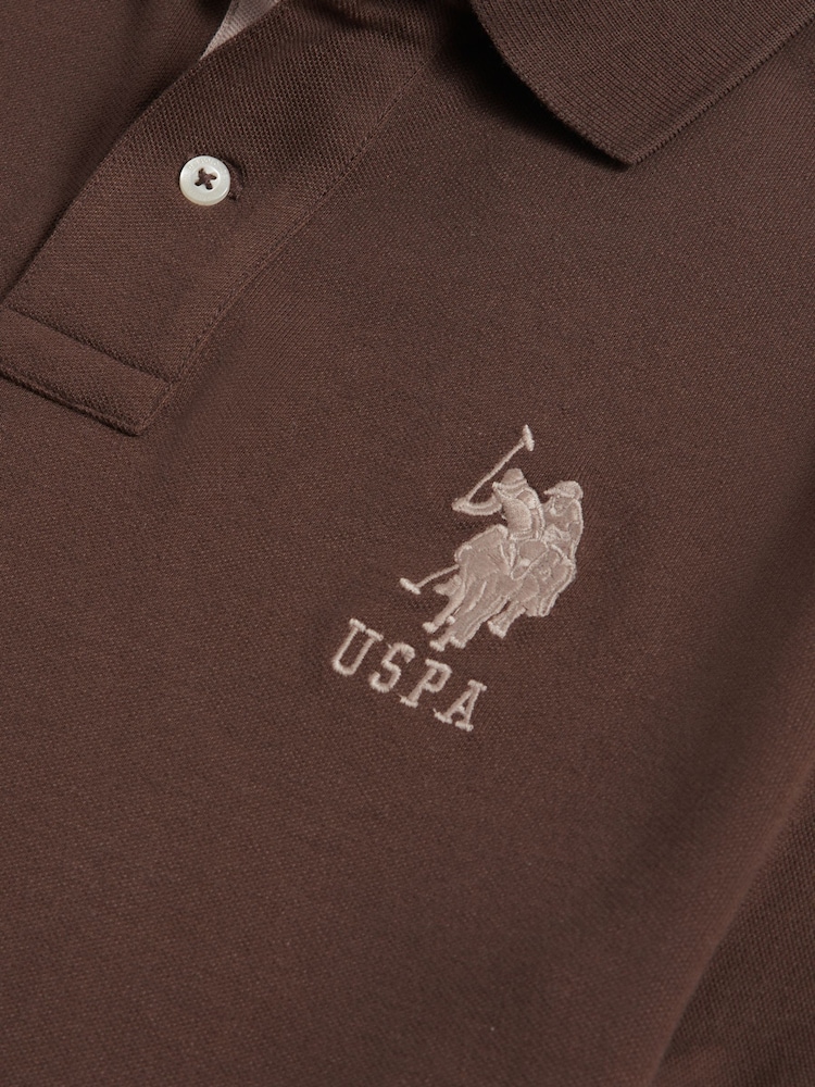 U.S. Polo Assn. Brown Regular Fit Mens Player 3 Pique 100% Cotton Polo Shirt - Image 8 of 8