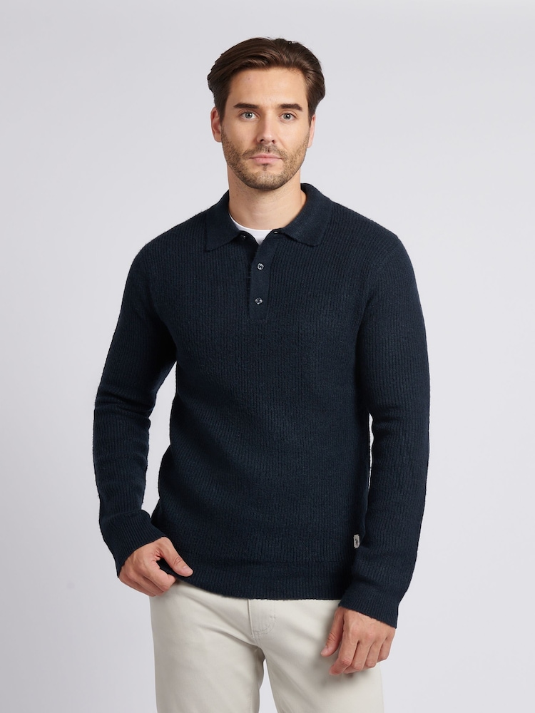 U.S. Polo Assn. Dark Blue Mens Brushed Knit Long Sleeve Polo Shirt - Image 1 of 7 U.S. Polo Assn. Dark Blue Mens Brushed Knit Long Sleeve Polo Shirt - Image 1 of 7