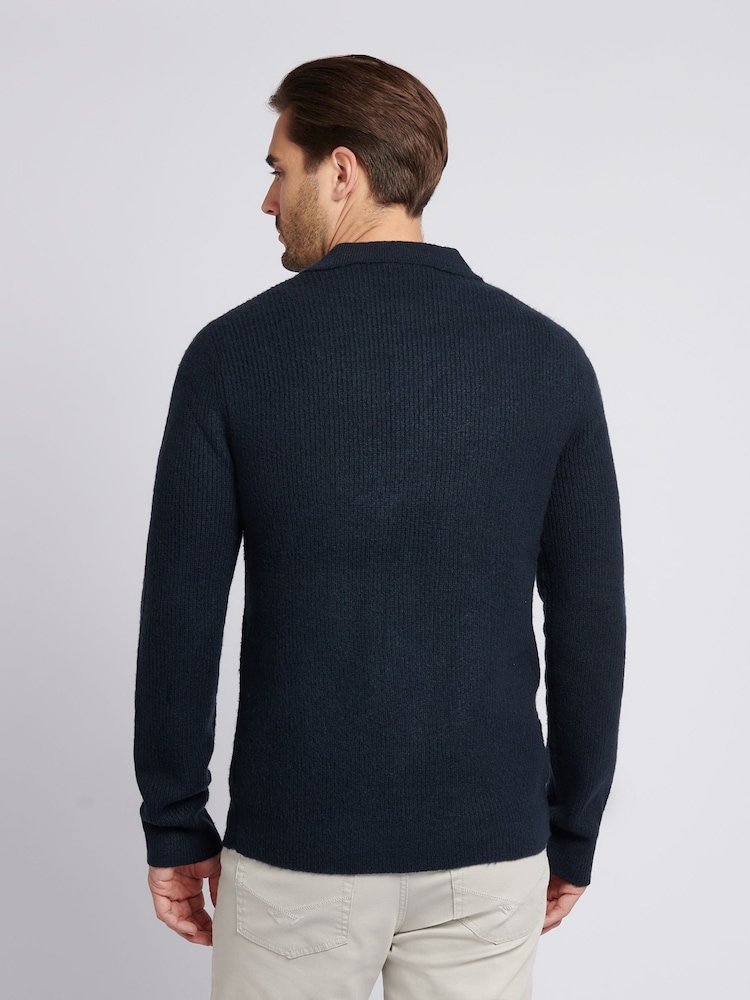 U.S. Polo Assn. Dark Blue Mens Brushed Knit Long Sleeve Polo Shirt - Image 2 of 7 U.S. Polo Assn. Dark Blue Mens Brushed Knit Long Sleeve Polo Shirt - Image 2 of 7