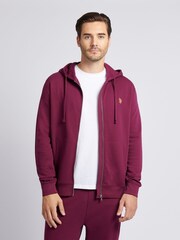 Roxa - U.S. Polo Assn. Hoodiecom capuz e zíper Double Horsemen Loopback masculino - Imagem 1 de 7