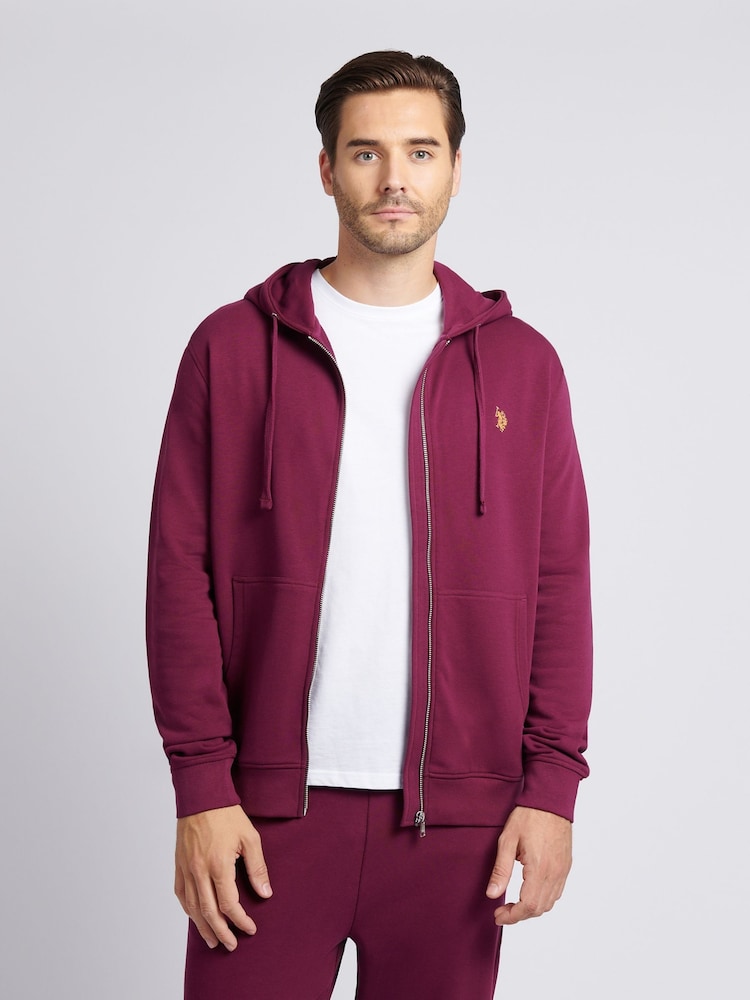 Roxa - U.S. Polo Assn. Hoodiecom capuz e zíper Double Horsemen Loopback masculino - Imagem 1 de 7