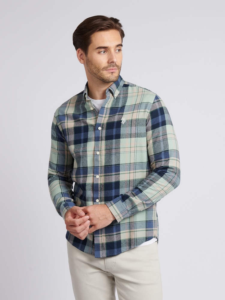 U.S. Polo Assn. Blue Mens Checked Buttondown Shirt - Image 1 of 8