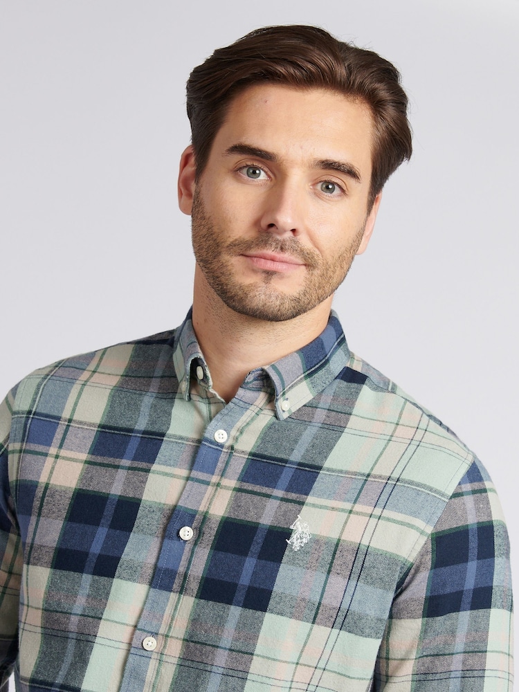 U.S. Polo Assn. Blue Mens Checked Buttondown Shirt - Image 2 of 8