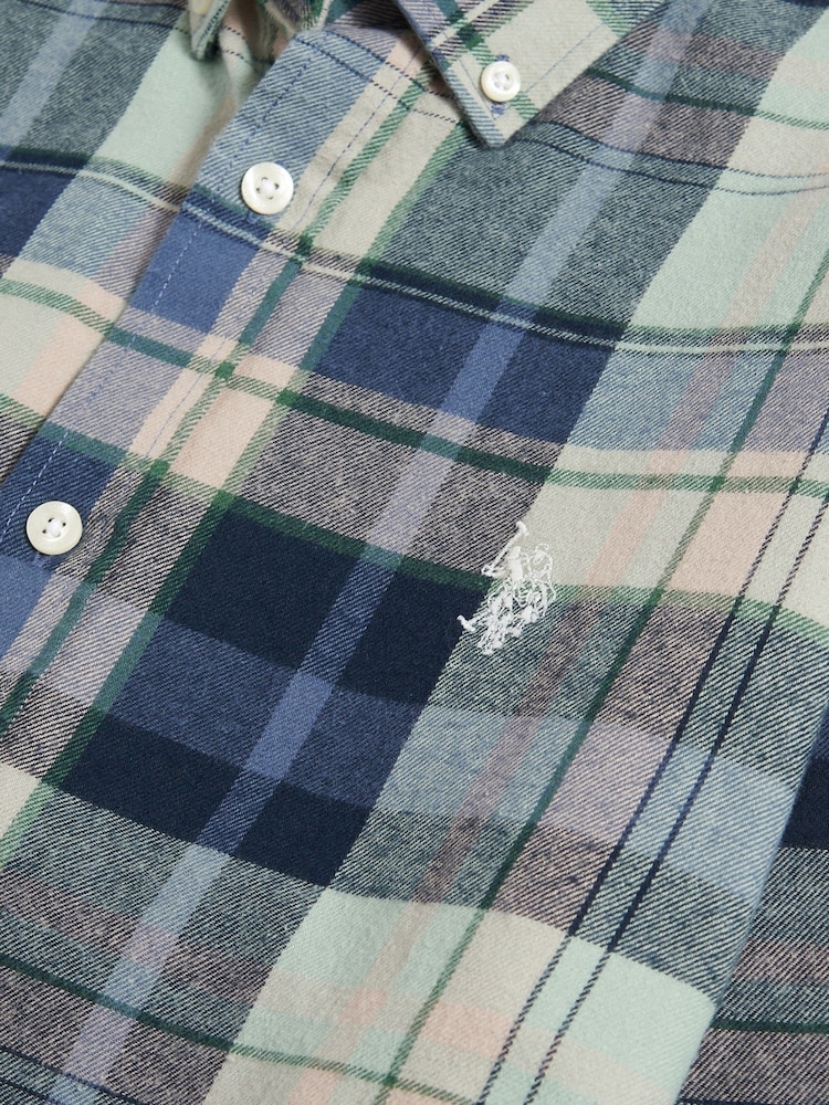 U.S. Polo Assn. Blue Mens Checked Buttondown Shirt - Image 8 of 8