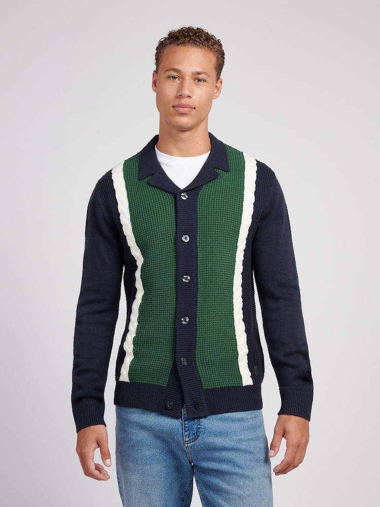 U.S. Polo Assn. Blue Mens Vertical Stripe Revere Knit Cardigan - Image 1 of 7