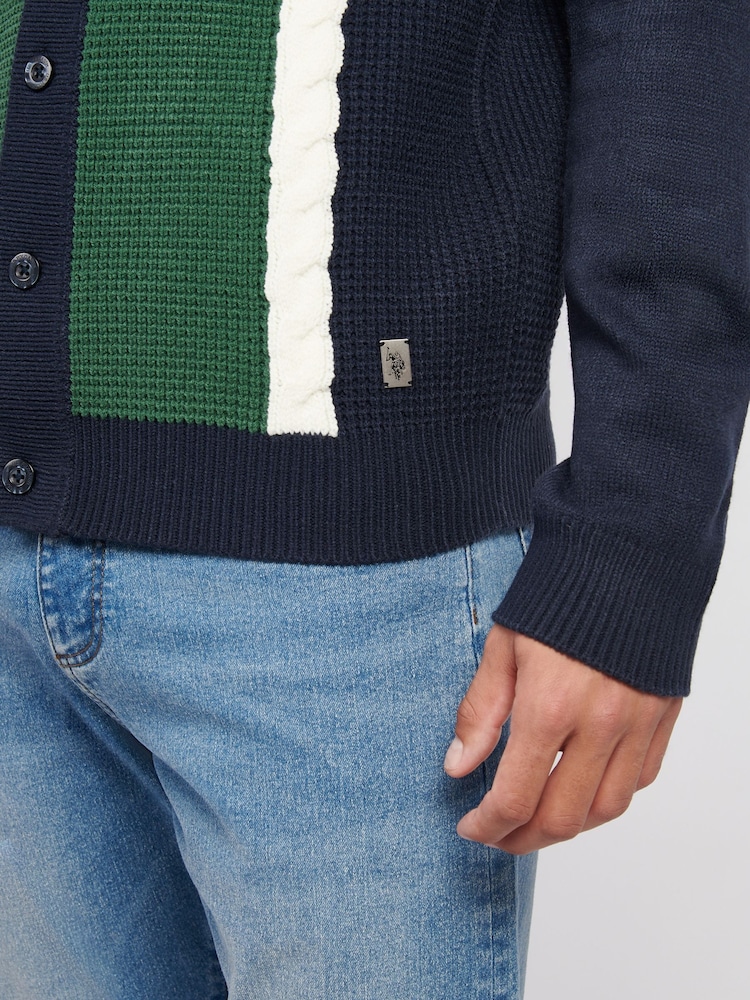 U.S. Polo Assn. Blue Mens Vertical Stripe Revere Knit Cardigan - Image 2 of 7