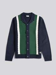 U.S. Polo Assn. Blue Mens Vertical Stripe Revere Knit Cardigan - Image 5 of 7