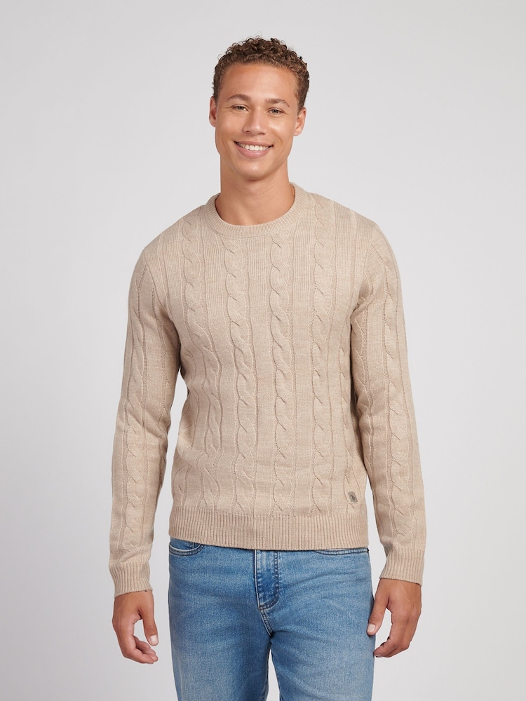 U.S. Polo Assn. Nude Mens Cable Knit Crew Jumper - Image 1 of 7