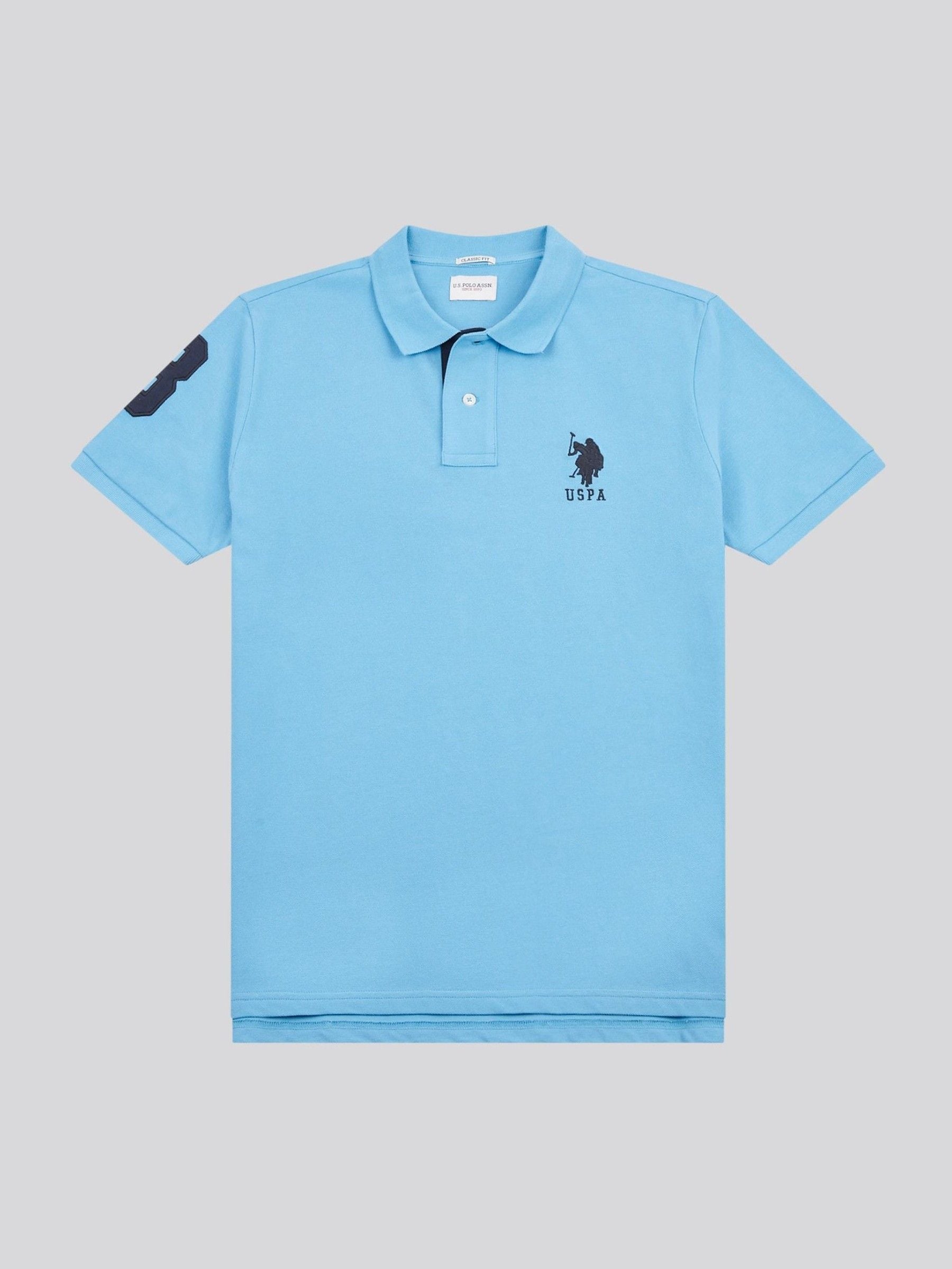 Buy U.S. Polo Assn. Blue Regular Fit Player 3 Pique Polo Shirt
