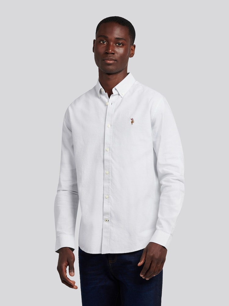 Cinza - U.S. Polo Assn. Camisas Oxford Pêssego Masculinas - Imagem 1 de 8