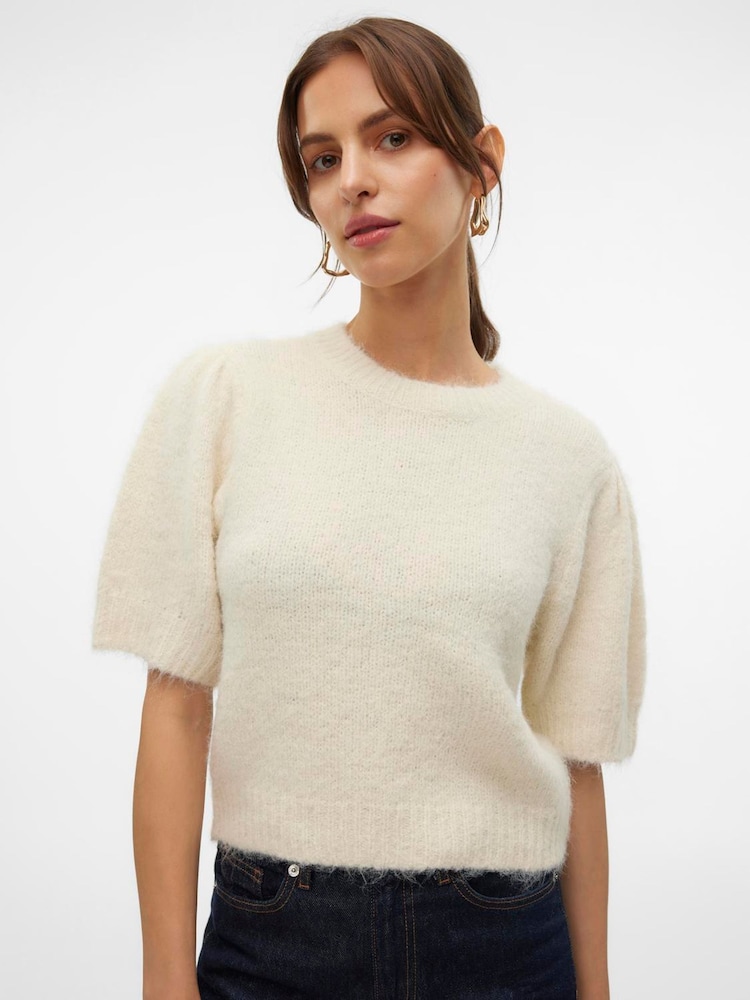 VERO MODA Cream Short Puff Sleeve Jumper - Image 1 of 5