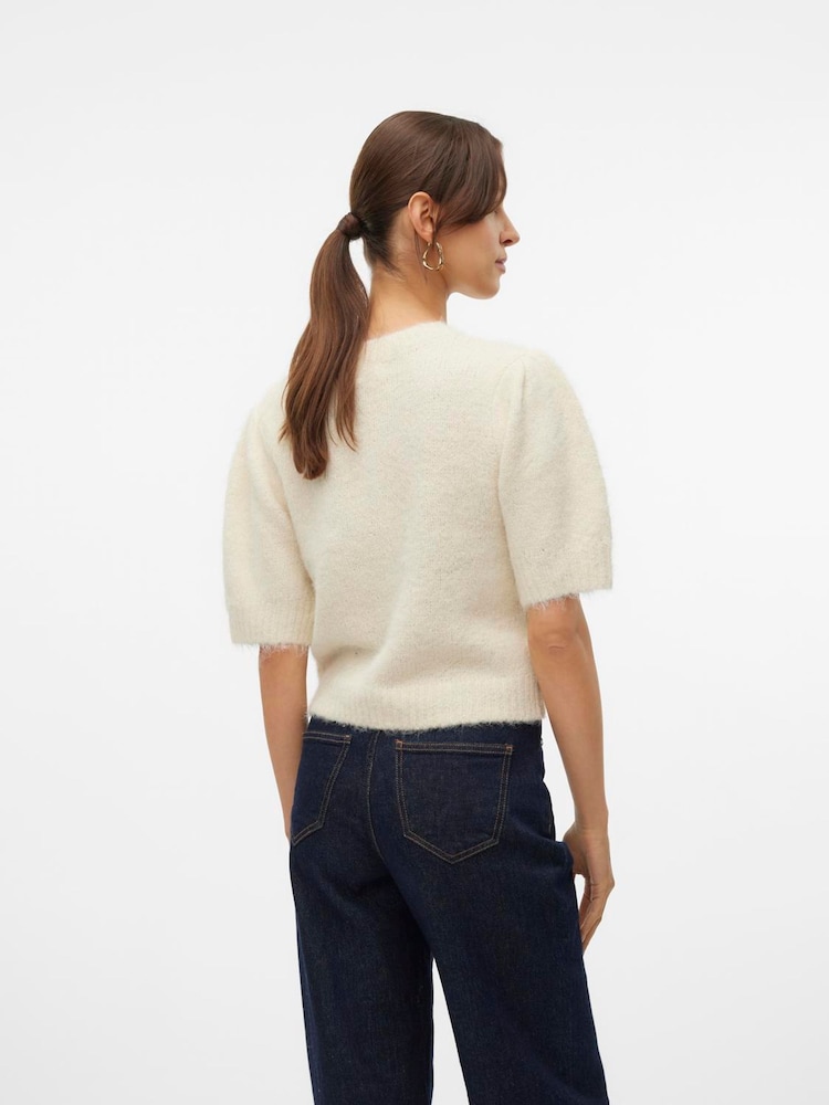 VERO MODA Cream Short Puff Sleeve Jumper - Image 2 of 5