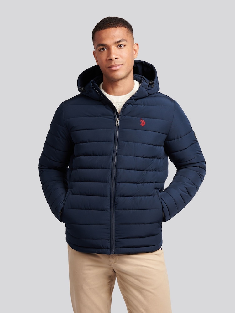 U.S. Polo Assn. Blue Mens Lightweight Quilt Hooded Puffer Jacket - Image 1 of 11