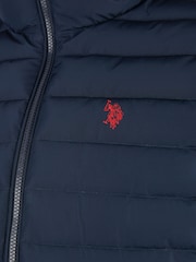 U.S. Polo Assn. Blue Mens Lightweight Quilt Hooded Puffer Jacket - Image 10 of 11