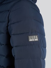 U.S. Polo Assn. Blue Mens Lightweight Quilt Hooded Puffer Jacket - Image 11 of 11