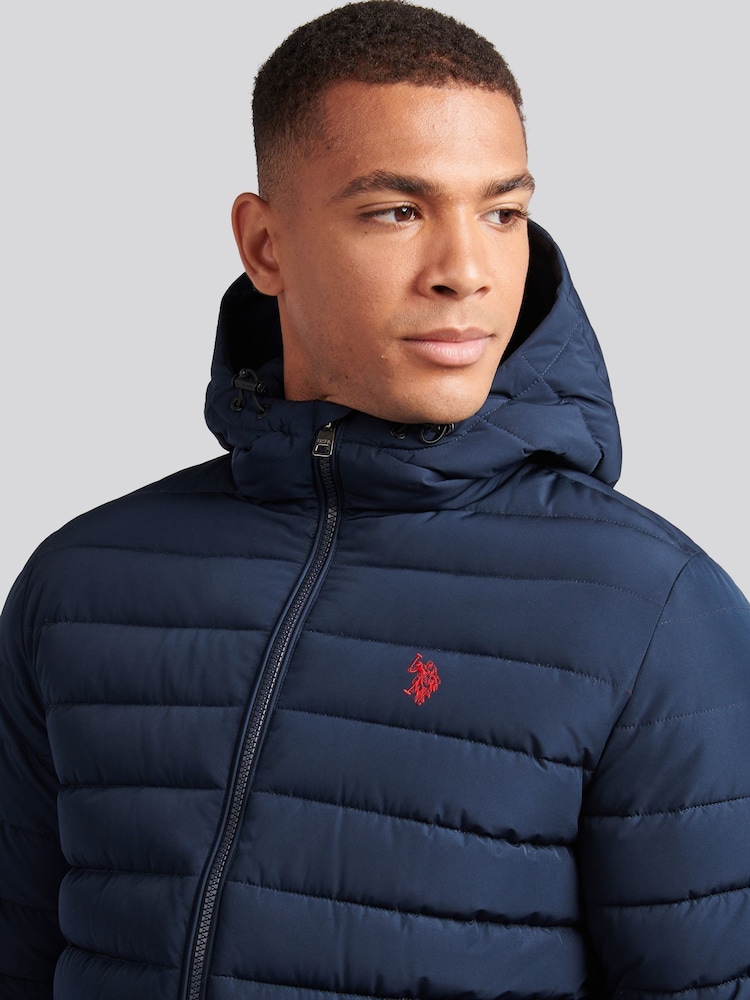 U.S. Polo Assn. Blue Mens Lightweight Quilt Hooded Puffer Jacket - Image 2 of 11