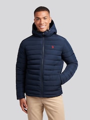 U.S. Polo Assn. Blue Mens Lightweight Quilt Hooded Puffer Jacket - Image 6 of 11