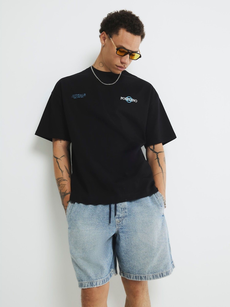 River Island Black Regular Fit Positano Lemon Print T-Shirt - Image 2 of 4 River Island Black Regular Fit Positano Lemon Print T-Shirt - Image 2 of 4