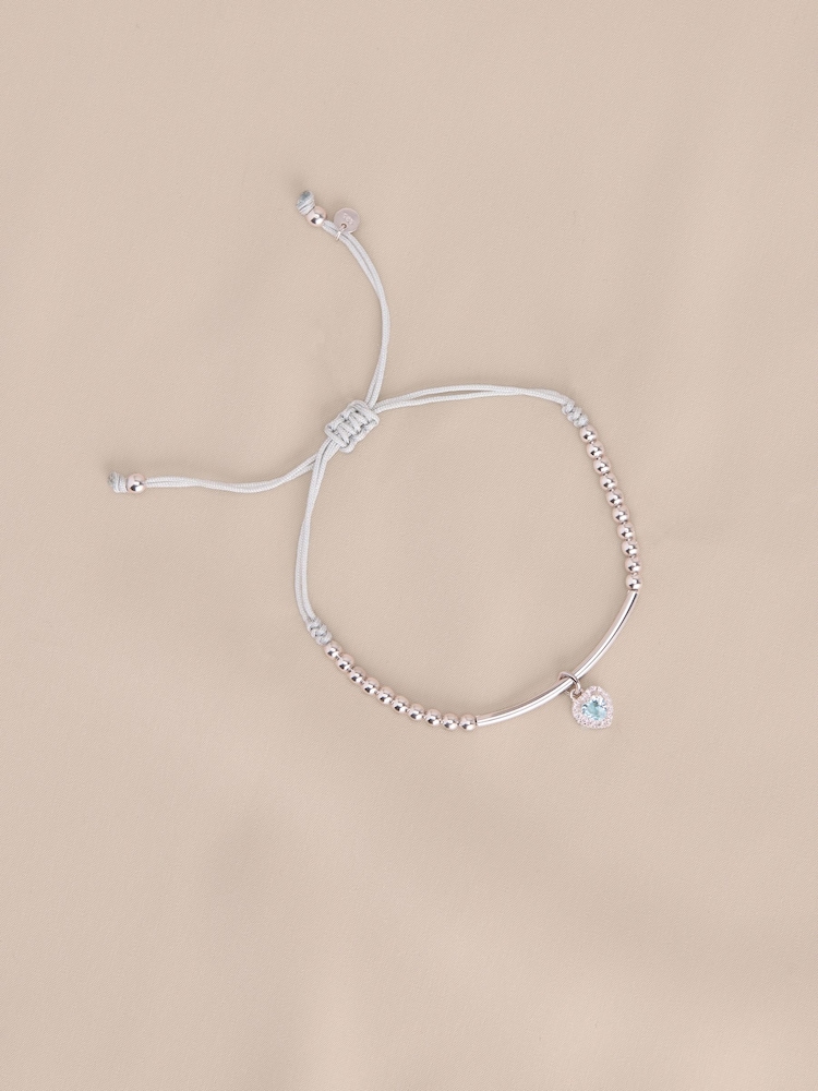 Sterlinq Gümüş - Birthstone Ürək Çekme Bilərzik - 14şəkildən 14 şəkil