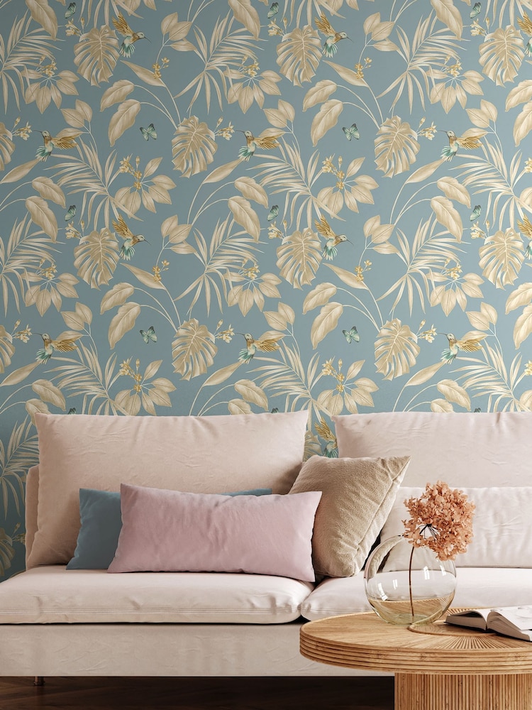 Ohpopsi Antique Blue Hummingbird 10M Wallpaper - Image 2 of 3